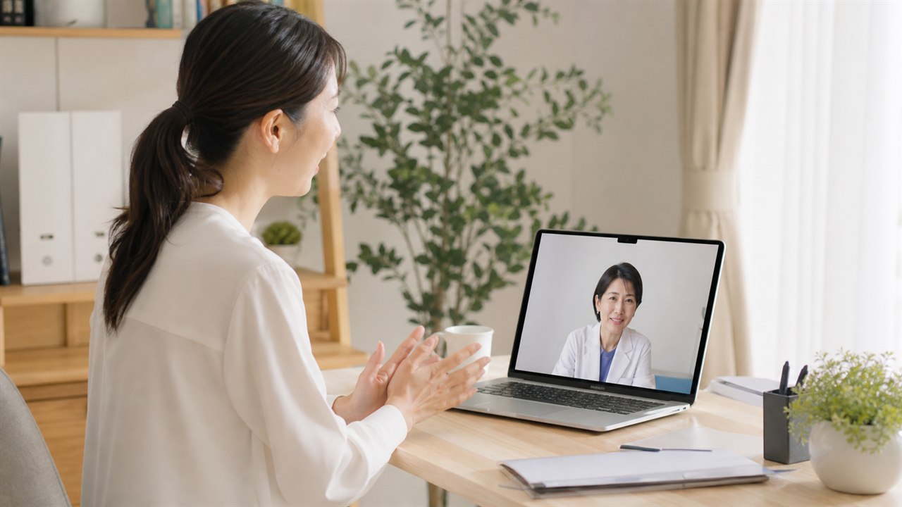 テレワーク中の従業員がオンラインで産業保健相談を受ける様子